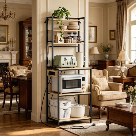 Meuble rangement cuisine avec prises 60x40x167 cm HAVRYA (1/5)
