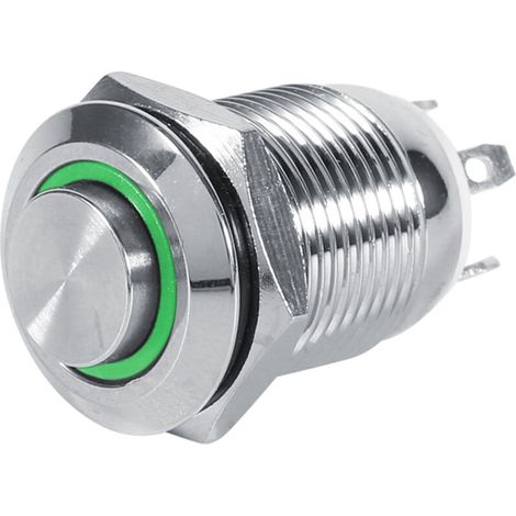 Interruptor pulsador momentáneo metálico impermeable de 12 mm, montaje empotrado, 4 pines, LED verde de 3 V - Crezuo