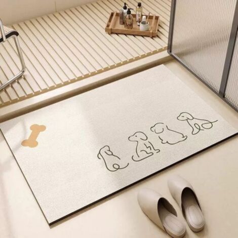 Tapis de bain, blanc cassé, 4060cm, terre de diatomées, très absorbant, antidérapant, tapis d'entrée, paillasson. (1/5)