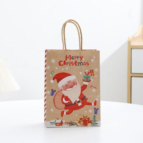 Lot de 10 sacs cadeaux de Noël marron avec poignées - 33 x 26 x 12 cm - Papier kraft - Convient pour les collations, les vêtements, les cadeaux et les emballages de boîtes (1/5)