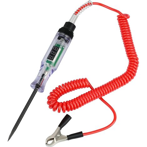 Automobile DC 6V 12V 24V Testeur Electrique Stylo Testeur de Tension avec écran LCD, fil à ressort, pince crocodile, cuir en caoutchouc isolé，Test de Polarité,Lampe,Testeur Fusible Voiture (1/5)