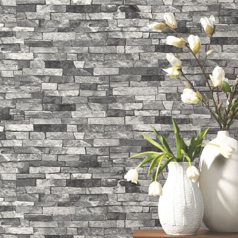 P&S Textured Brick Effect Wallpaper Charcoal Grey Black Shading Wallpaper (1/3)