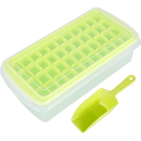 Bac à glaçons avec couvercle et bac Bac à glaçons en silicone pour congélateur (44 glaçons) Comprend un bac à glaçons, une pelle et un couvercle Grand bac à glaçons (1/5)
