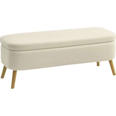 Banc de rangement, bout de lit avec couvercle, pieds en bois, capacité 65 L, jusqu'à 220 kg, 120x42x45cm, beige