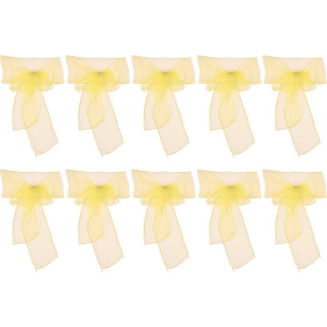 Ceinture de chaise de banquet exquis, nœuds de chaise jaune vif, ceintures, décoration de fête de mariage (en organza) (1/5)
