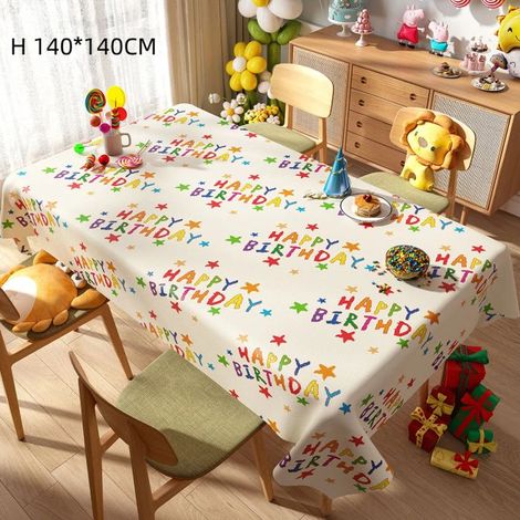 1 pièce Nappe jetable anniversaire, motif Happy Birthday, en PE imperméable, 140x140 cm, décoration fête enfant