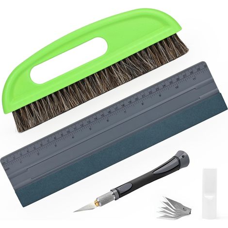 Kit Pose Papier Peint, Outils de Film pour Papier Peint, Fenêtre Voiture, Carrelage Vinyle, 4 pièces - avec Brosses, Raclette Film(30CM), Scalpel et des Lames, Kit Covering (1/5)