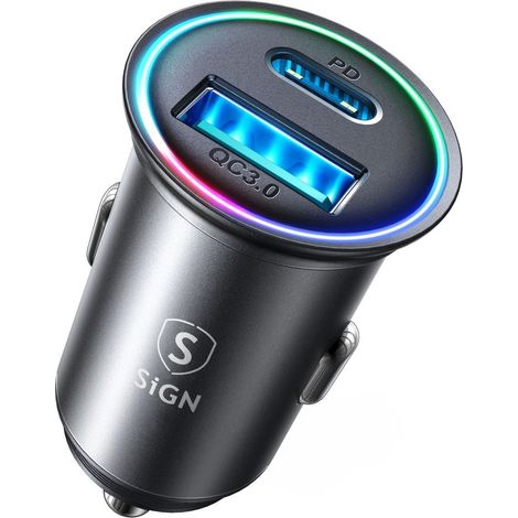 Sign mini autoladegerat aus metall 60 w mit usb c und usb a anschluss