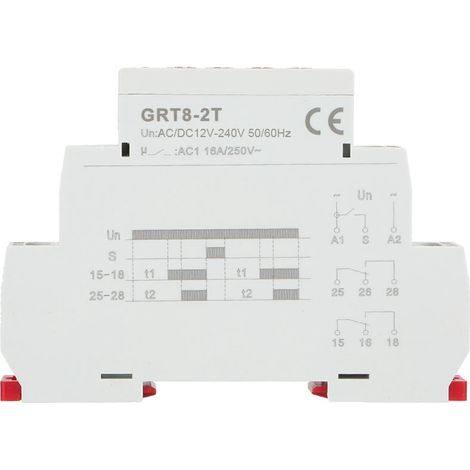 Relais temporisé double GRT8-2T Mini DIN sur rail (AC/DC 12V-240V)