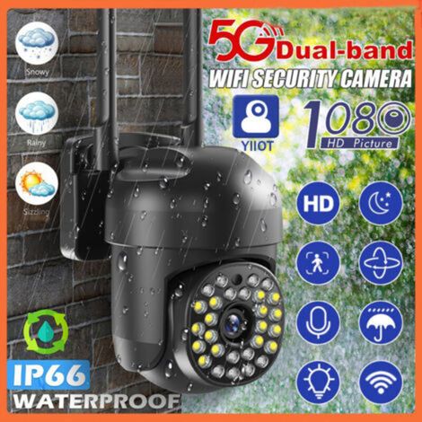 Caméra de sécurité extérieure sans fil 5G, caméra PTZ 2MP, 2.4G/5GHz Dual Bands, vision nocturne couleur, alarme son/lumière, détection de mouvement, suivi automatique, conversation bidirectionnelle.