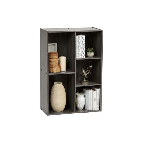 Iris Ohyama Mobile, Libreria, Scaffale Angolare da Parete in Legno, 5 Livelli, Grigio, Polivalente, Modulare, Aperto, Per Soggiorno, Ufficio, Camera, Libri, CD, Decorazioni, Montaggio Facile, CX-23C