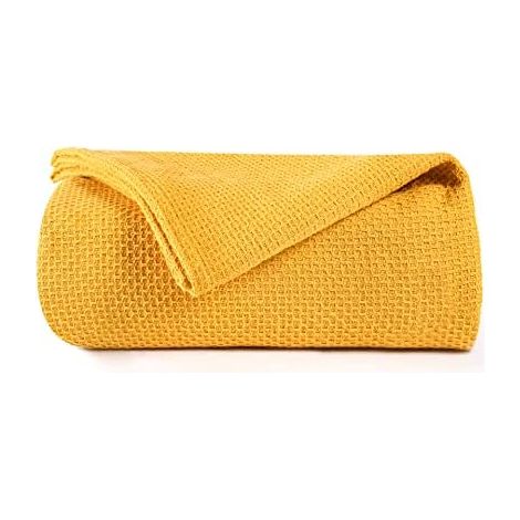 Couverture de lit 100% Coton, Respirante et Thermique pour lit Simple, Couverture gaufrée Douce en nid d'abeille, 152,4 x 228,6 cm, Couverture de lit en Coton, Parfaite pour Habiller (1/5)