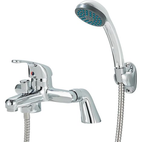 Modern Bathroom Sink Faucet with Shower Mixer, Modern Bathroom Curved Bathtub Shower Mixer with Shower Handle and Hose Brass Base Mounted Single Handle Chrome Faucet