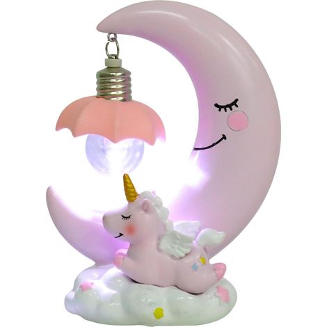 Veilleuse Résine Lune Licorne Rose Lampe de Chevet Garçon (1/5)