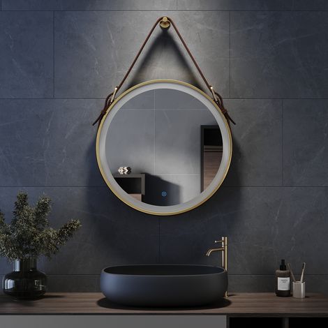 ELEGANT LED Illuminated Bathroom Mirror with Light 600x600mm Gold Sensor + Demister + Belt Decorative (1/5)