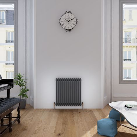 ELEGANT 600 x 605 mm Anthracite Designer Radiator Horizontal Column Radiator Heater Double Panel Traditional + Chrome Thermostatic Radiator Valves (1/5)