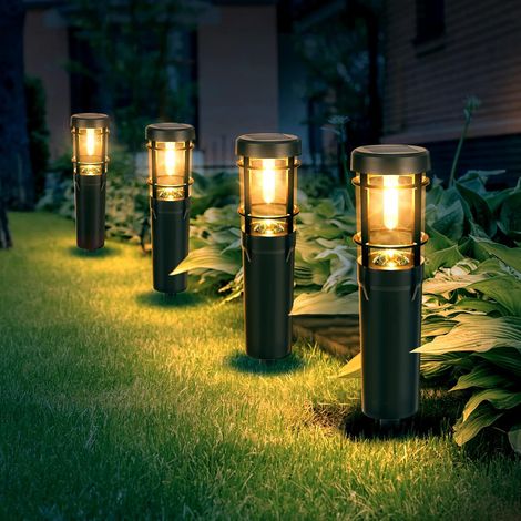 Luces solares Czoele para jardín exterior, paquete de 4, IP65, iluminación solar para jardín, impermeable, con luz blanca cálida de tungsteno para jardín, patio, camino y césped (A)