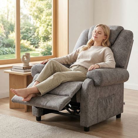 Sillón Relax Reclinable Manual hasta 135º con Reposabrazos Reposapiés Acolchado Grueso Gris (1/5)