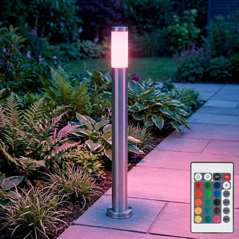 Lampada da terra da giardino Lampada da esterno a LED a colonna luce telecomando cambio colore giardino, IP44 acciaio inox argento opale, 1x LED RGB 3,5W, DxH 12,7x110 cm (1/5)