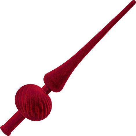 Ornement de dessus d'arbre de noël sphérique velouté en-Rouge (1/2)
