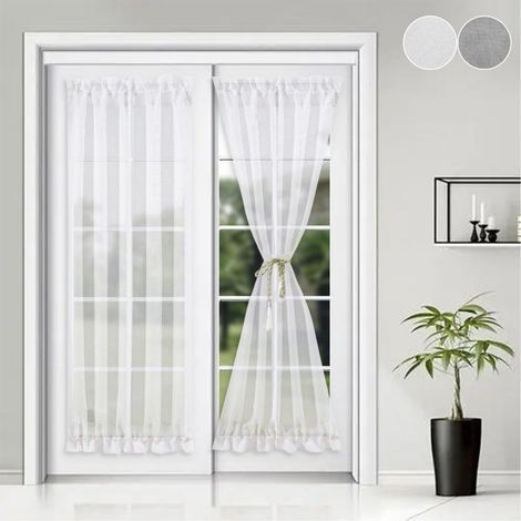 (blanc-137 x 183 cm)2 Rideau de Porte Long 137x183cm ,Passe Tringle Double Blanc Semi-Transparent - Voile Lumière Filtrée, Sécurité Enfants/Pets (1/5)