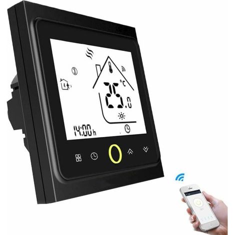 SABIR Thermostat WiFi pour Chaudière à Gaz/Eau,pour Chauffe-Eau à gaz Programmable Compatible avec l'application Smart Life/Tuya et Les systèmes Alexa et Google Home (Noir) (1/4)