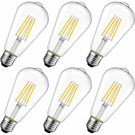 8W Ampoule LED Filament E27 ST64, Ampoule Edison, Equivalent à Ampoule Incandescente 60W, 2700K Blanc Chaud,Lot de 6 [Classe énergétique E]