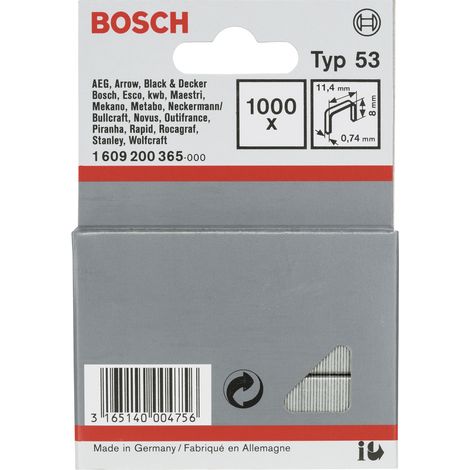 Bosch Accessories 1609200365 Feindrahtklammern Typ 53 1000 St. Abmessungen (L x B) 8 mm x 11.40 mm