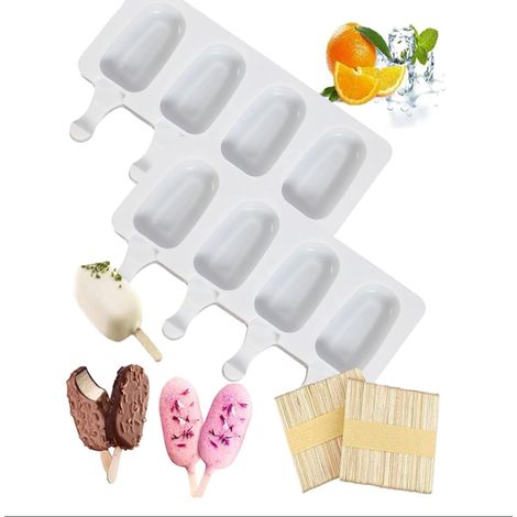 2 moules à glace en silicone 4 compartiments (petits),moule à gâteau,moule à glace + 100 bâtonnets,moule glace silicone,fabrication maison (1/5)