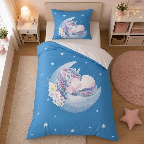 Housse de Couette Licorne 140x200 pour Enfant Fille, Parure de Lit Licorne, 3D Imprimée Housse de Couette en Microfibre avec Fermeture Éclair 1x Housse de Couette+1x Taie d'oreiller 65x65cm (1/5)