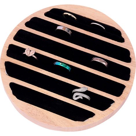 Sollbry Bandeja de madera para exhibición de joyas, 6 ranuras, organizador de insertos de cuero negro para anillos y aretes, expositor de joyas al por menor. (1/4)