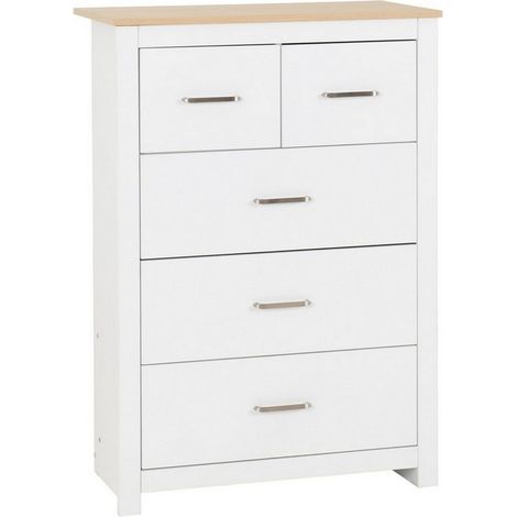 Portland 3+2 Drawer Chest - L40 x W80 x H114 cm - White/Oak Effect