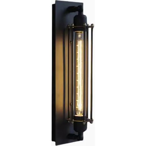 Lot de 2 appliques murales rectangulaires en fer forgé noir style rustique industriel rétro, lampe murale de chevet intérieure avec prise électrique, design vintage équipé d'ampoules à filament pour d (1/5)
