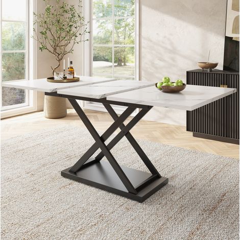 tavolo pranzo allungabile 120x80 bianco marmo gambe nere OKMYHOME (1/5)