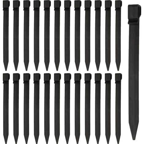 Paquete de 22 estacas de plástico resistentes de 24,4 cm - Estacas de plástico para tiendas de campaña - Anclaje al suelo con ganchos para bordes de césped negros - Estacas para cercas de pasto - Bord