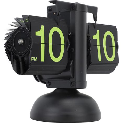 Horloge rétro numérique à affichage à palettes, style européen, acier inoxydable 304, mécanisme automatique, pour bureau, salon, maison, 12 heures, cadre noir, chiffres verts (1/5)