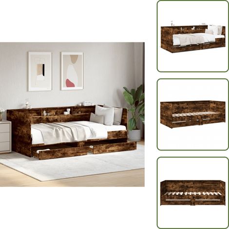 The Living Store Tagesbett mit Schubladen ohne Matratze Räuchereiche 90x190 cm - Tagesbett - Holzrahmen - Schrankbett - Doppelbett - Gästebett
