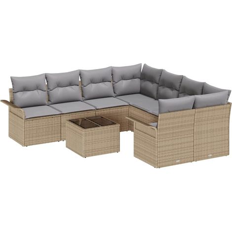 Maison Exclusive - Gartensofa-set mit Kissen 9 pcs Beige und Grau