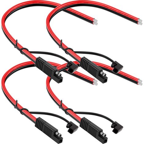 Lot de 4 Câble SAE, 35cm, 12 AWG, Connecteur Rapide 2 Broches, PVC Cuivre, Moto Voiture Tracteur (1/5)