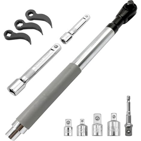 Clé à Rallonge Décalée, Rallonge de Clés Dynamométrique, Offset Extension Wrench, Impact Ready Clés à Espace Restreint Prolongée avec Adaptateurs de 1/2", 1/4" et 3/8" (1/5)