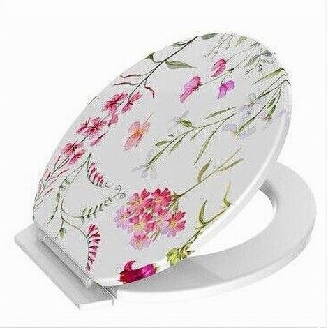 Couvre-WC - Couvre-Eau - PVC Universel - Motif Floral - Dimensions 43 x 37 cm - Fixations Incluses - 1 Pièce (1/2)