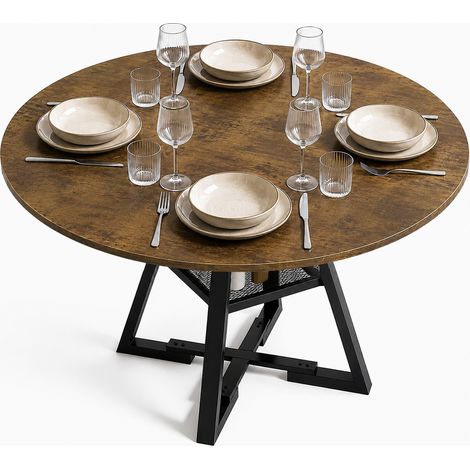 Tavolo per Sala da Pranzo Tondo Industrial con Ripiano Portaoggetti 120x120x76cm (1/5)