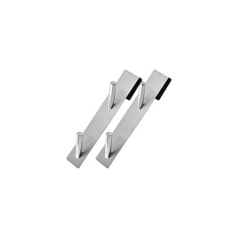 TAISHENGDA Lot de 2 Crochets Métalliques Doubles Longs pour Porte en Verre, Acier Inoxydable Argenté, Installation Sans Perçage, Support pour Serviettes et Vêtements, 17,7 x 3 cm