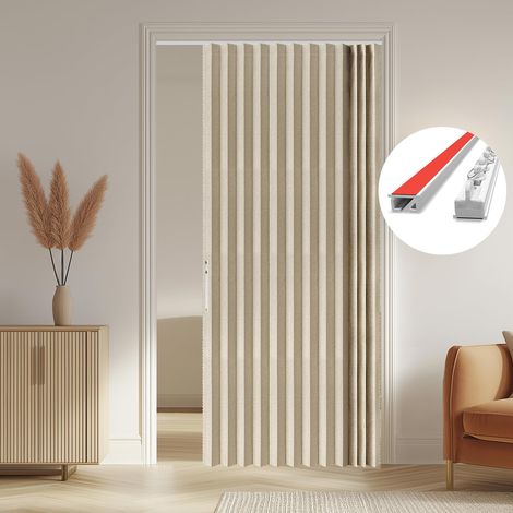 Rideau 100 % occultant - Protection thermique - Porte pliante en accordéon - Invisible - Avec système magnétique - Pour chambre à coucher et salon - Avec système de rail - Beige - 140 x 201 cm (1/5)