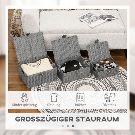 Boîtes de rangement grises 3 pièces avec couvercles et fermetures, 18L 12L 7L, idéales pour salon et intérieur. (1/5)