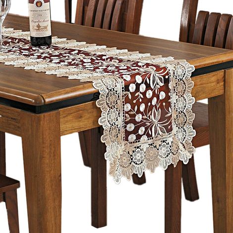 1 Chemin de table, Polyester, Motifs floraux, Dentelle brodée, Décoration intérieure (1/5)