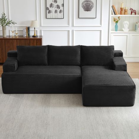 Sofá esquinero modular de pana negra sin montaje para espacios pequeños - CHICFURN (1/5)