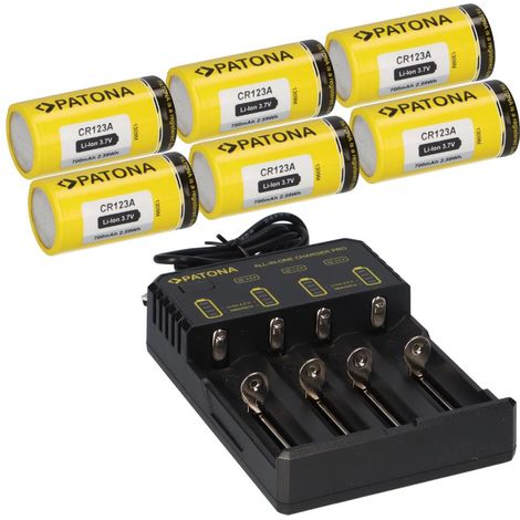6x PATONA Li-Ion 3,7V Akku CR123A 700mAh 2,59Wh + Lader (1/5)