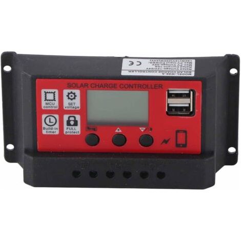 Contrôleur de Charge Solaire PWM Automatique 12 V/24 V, avec écran LCD, Double Port USB, Régulateur de Batterie de Panneau Solaire Réglable, pour Système de Production D'énergie Solaire(30A) (1/5)