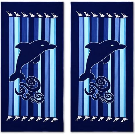 Serviette de plage (Dauphin - 2 pièces, 2 pièces) en microfibre pour les voyages, serviette absorbante à séchage rapide pour les nageurs, serviette de plage anti-sable pour femmes, hommes, fill